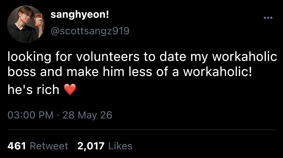 liawsgdddd's tweet photo. set it up(?)

#hyeonxin au where sanghyeon and anxin are both extremely overworked secretaries, and in a desperate attempt to lessen their workload and get their lives back, they team up to make their workaholic bosses fall in love with each other. https://t.co/nOH0arac97