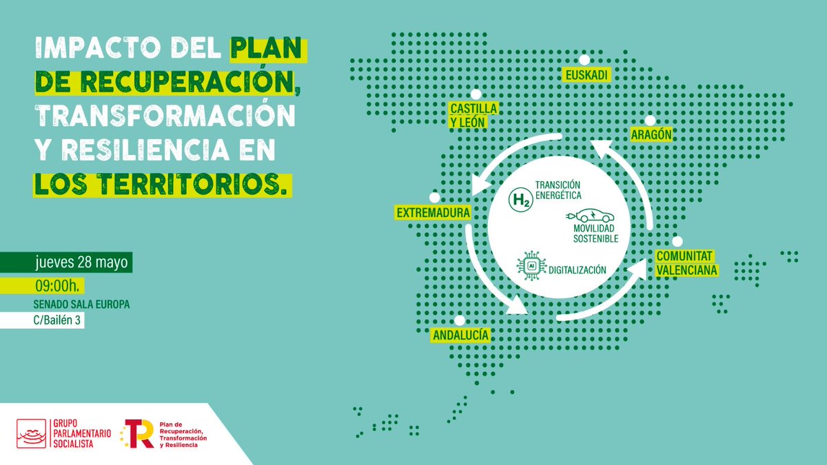 hila's tweet photo. Iniciamos la jornada del @gpssenado sobre las inversiones que en nuestro país están realizándose con fondos europeos del Fondo de Recuperación en transición energética, movilidad sostenible y digitalización. 
Son inversiones que han creado muchos puestos de trabajo y generado actividad para empresas y autónomos por todo nuestro país.