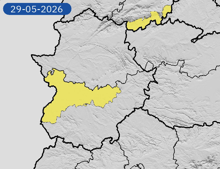 AEMET_Ext's tweet photo. 28/05 10:12 AVISOS HOY Y MAÑANA | Extremadura: temperaturas máximas. Nivel máximo de aviso: amarillo.
Actualizaciones en https://t.co/MeTG4t3dGR https://t.co/Apaa3suciC