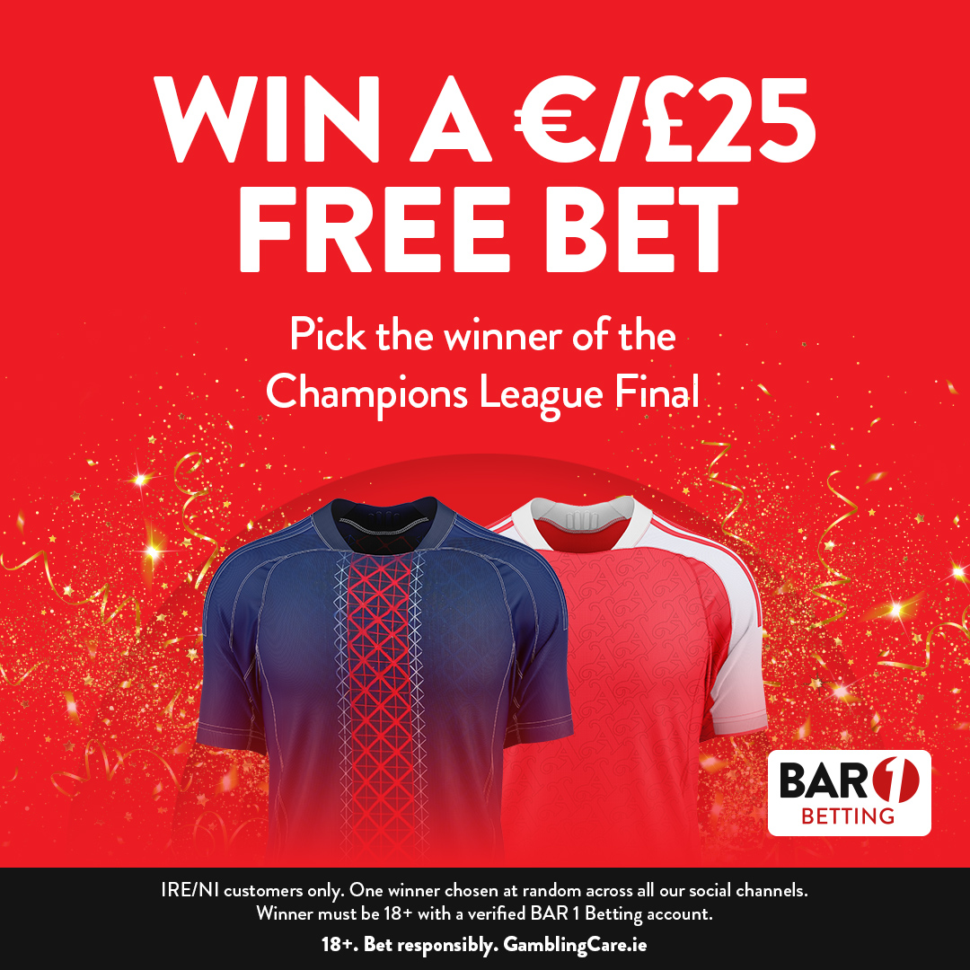 BAR1Betting's tweet photo. 🎯 Win a €25 free bet! 

Simply choose the winner of the Champions league Final! PSG or Arsenal

⏰ Entries close at 17:00 on Saturday.
🎲 Winner drawn at random and contacted via DM.
🔞18+ | T&Cs apply.