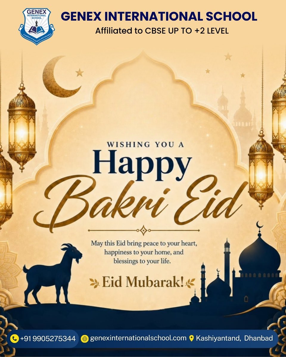 GenexSchool's tweet photo. 🌙 Eid Mubarak from Genex International School 🌙

May this Bakri Eid fill your life with peace, prosperity, and endless happiness.
Let us celebrate the spirit of sacrifice, kindness, and togetherness with love and gratitude. 🤍✨

#EidMubarak #BakriEid #GenexInternationalSchool https://t.co/GJStW9H1Wt