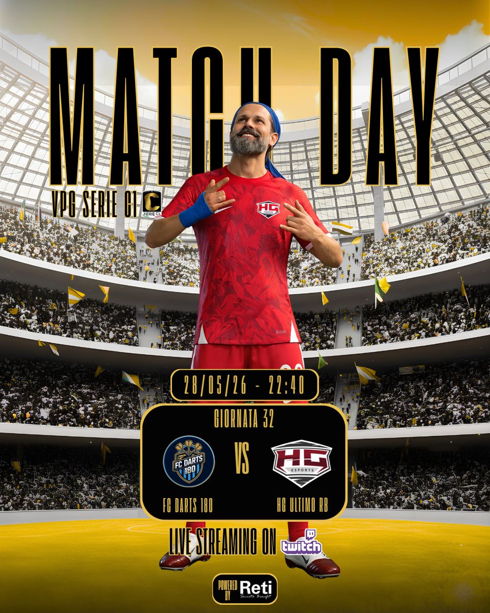 HGEsportsASD's tweet photo. ⚽️Matchday⚽️

🏆@VPGItaly Serie C - 32°Giornata
🆚FC Darts 180 ⏰22:40

🏆@VPLItaly Serie B - 25°Giornata
🆚@l9b_esports⏰23:00

🖥️Live Streaming dalle 22:00 - https://t.co/qWy1xWrrqK https://t.co/JoA4xfgHfP