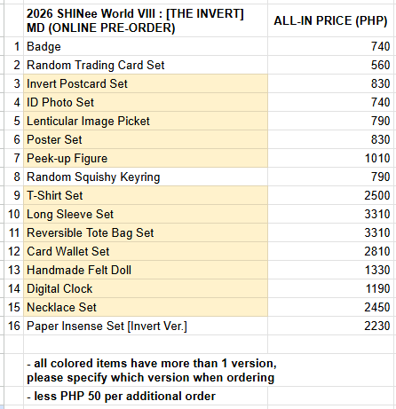 allforsooloPH's tweet photo. KR PASABUY/PH G.O. by @allforsooloPH

2026 SHINee World VIII : [THE INVERT] MD

ONLINE PRE-ORDER*
*orders placed before May 31, 
will be purchased offline
(offline &amp; online discounts separate)

less PHP 50 per add. order
Normal ETA

DOO: Jun 6
DOP: Jun 15

DM to avail :) https://t.co/jP1SOZEOUD