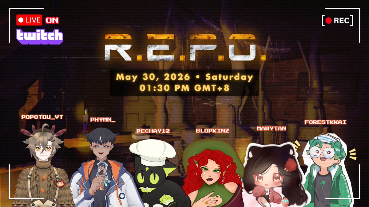 Popotou_VT's tweet photo. [COLLAB]
Will be playing REPO with these wonderful peepos on Saturday, May 30, 2026 1:30 PM GMT+8!!

@PhymnVT, @Pechayy12, @Blopkinz , @forestkkai, @mawytan 

Twitch links in the replies! https://t.co/5vMWXDNfNz