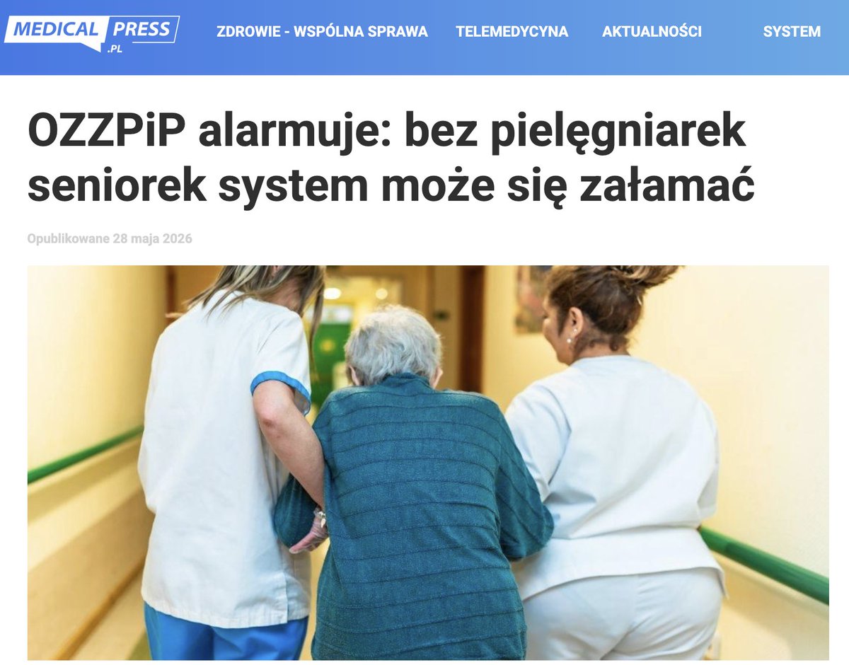 MedicalpressPL's tweet photo. Polski system ochrony zdrowia funkcjonuje dziś w coraz większej mierze  dzięki pielęgniarkom, które osiągnęły już wiek emerytalny, wynika z  najnowszego raportu Ogólnopolskiego Związku Zawodowego Pielęgniarek i  Położnych.
Choć statystyki wskazują na  niewielki wzrost liczby pielęgniarek pracujących z pacjentami, eksperci  podkreślają, że poprawa ma charakter jedynie pozorny.
@ozzpip_ @niesamodzielnym 
https://t.co/90WjW2LgNt