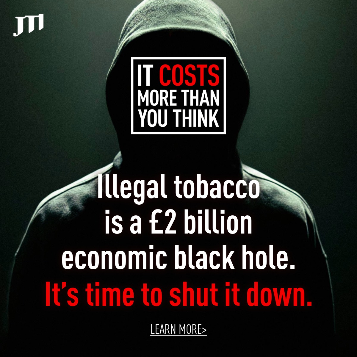 UKJTI's tweet photo. Illegal tobacco is a £2 billion economic black hole. It’s time to shut it down.