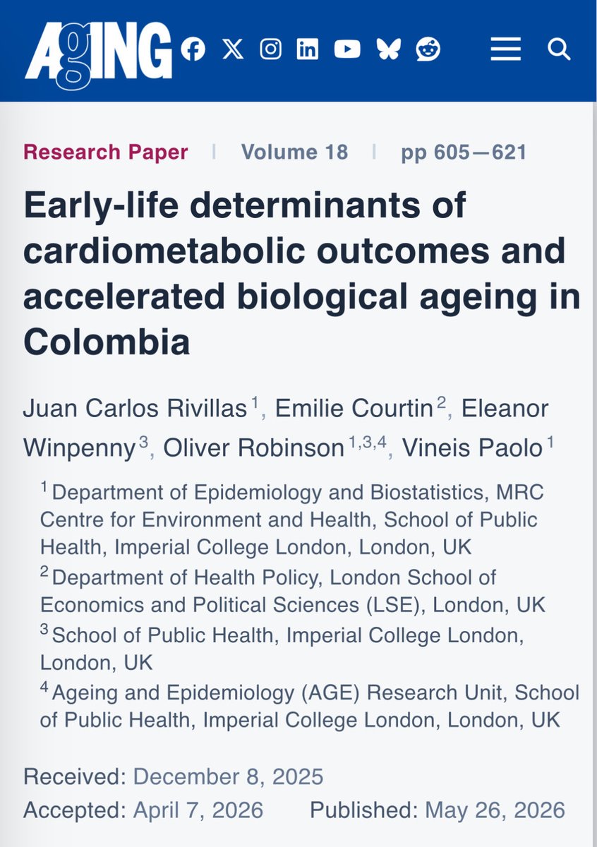 RivillasJuanito's tweet photo. In our new paper, we show that forced migration before age 15 is linked to higher cardiometabolic risk and accelerated #biological aging later in life (∆KDMAge β = 1.52) with stronger associations among women (β = 2.67 years of acceleration).
#Aging #migration #Lifecourse https://t.co/spSElWEXek