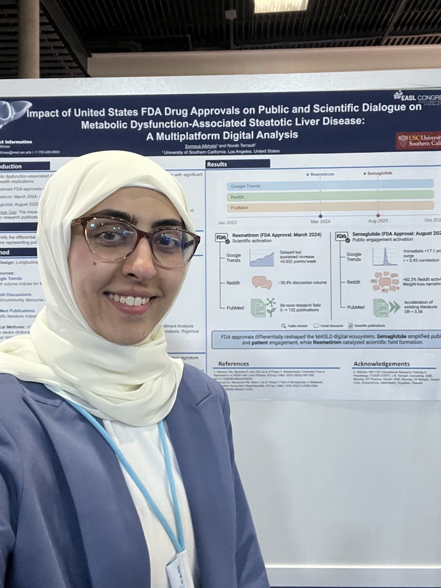 SomayaAlbhaisi's tweet photo. Honored &amp; excited to be attending &amp; presenting at #EASL2026 for the very first time in Barcelona! Looking forward to connecting with so many inspiring researchers &amp; clinicians.

If you’re attending, come check out my posters (TH 6 &amp; 7) - would love to chat and meet you there! https://t.co/COWyyizA7P