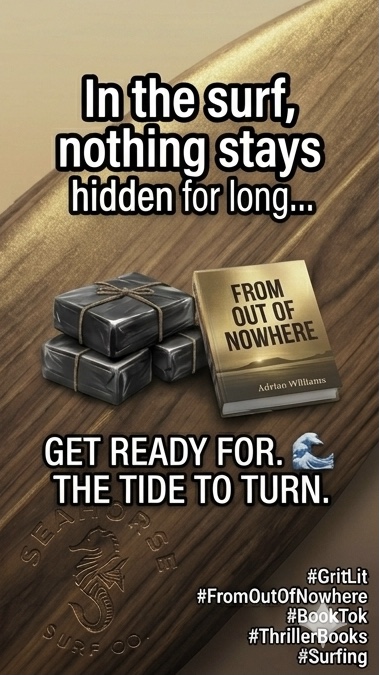 ByAdyWilliams's tweet photo. Four friends. Perfect summer swells. Then, three heavy black packets wash ashore.

A life-changing fortune, or a massive target on their backs?

FROM OUT OF NOWHERE is nearly ready. The countdown is officially on.

#BookTwitter #MysteryThriller #CoastalNoir #FromOutOfNowhere https://t.co/QWTuEt4Wza