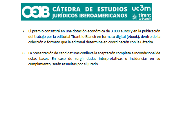 IPascualMadoz's tweet photo. Convocado el Premio de Investigación de la Cátedra de Estudios Jurídicos Iberoamericanos. @Tirant_ESP  Plazo de presentación de candidaturas: hasta el 30 de septiembre, Más información en las bases que se acompañan. @IPascualMadoz https://t.co/Vxkh7TwKSC https://t.co/cD81Xcd1qb