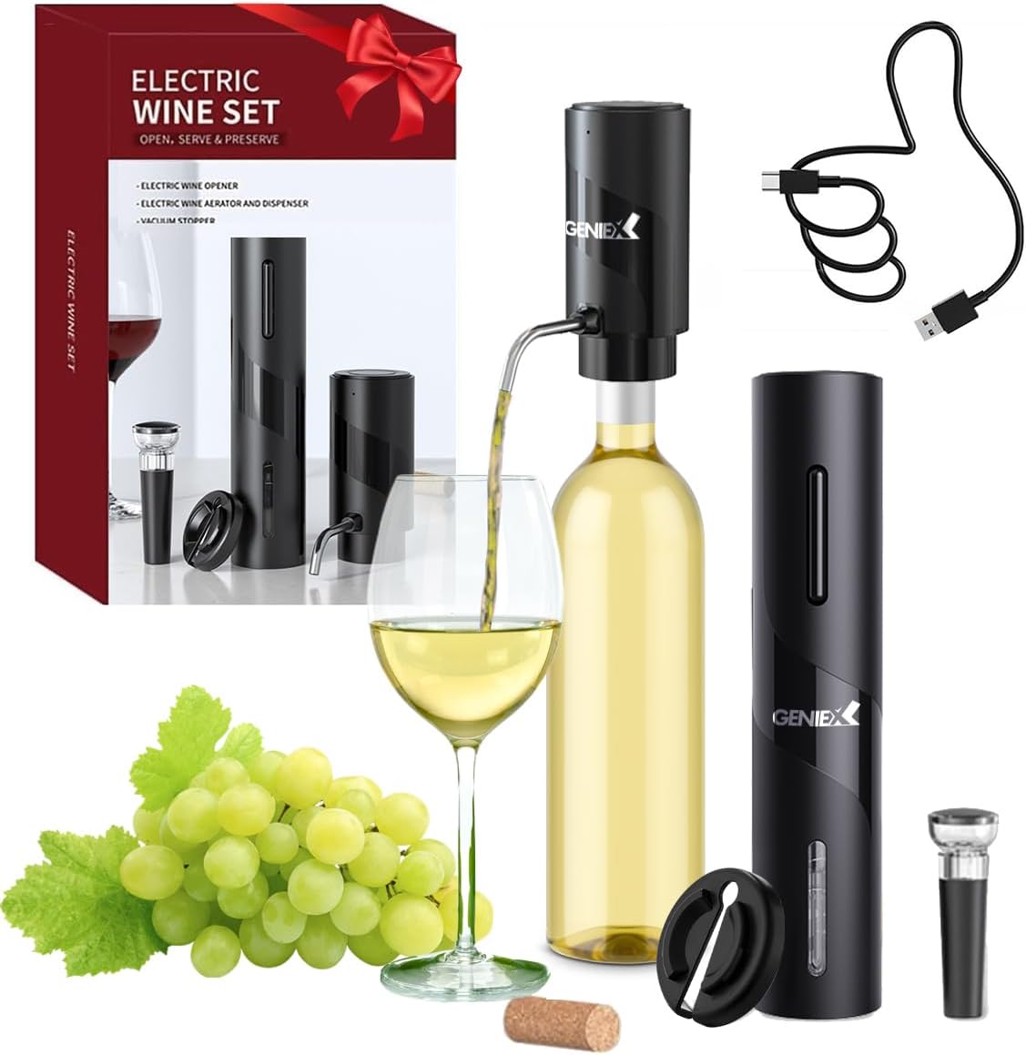 GenieXStore's tweet photo. 🍷【DELUXE WINE SET】 4-in-1 electric wine opener set rechargeable include magic wine foil cutter, wine aerator and pourer, vacuum wine preserver pump stopper and USB cable. Apartment must haves electric wine opener set: https://t.co/6rni8XRkSa
#WineOpener #wineserving #dispenser https://t.co/bDSsH8mA6k