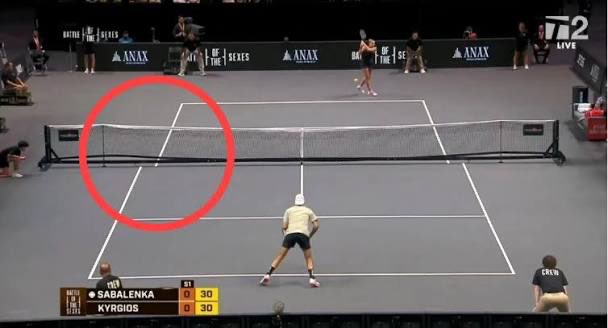 RedFox297's tweet photo. @Phil_Bow @__IZ_US__ @esjesjesj They also played on a special court which was 9% smaller on Sabalenka’s side and they were only allowed one serve, effectively removing his first serve from the match entirely.

They had to massively nerf Kyrgios and he still won at a canter. https://t.co/LvJEZiF2fK