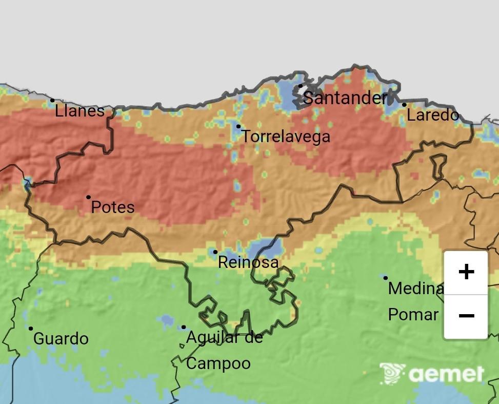 112Cantabria's tweet photo. ⛔️ Un día más todas las QUEMAS están PROHIBIDAS por riesgo de propagación de incendios forestales.

La mayor parte de #Cantabria está en riesgo MUY ALTO y EXTREMO.

Si ves humo en el monte llama al 1-1-2. https://t.co/APyqi4sWO9