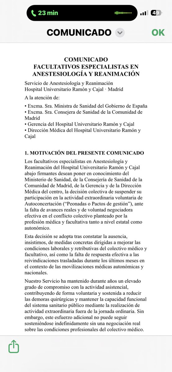 AmytsRyC's tweet photo. El Servicio de Anestesiología del Ramón y Cajal tiene claro que es hora de tomar decisiones claras y no palabras en las negociaciones. https://t.co/iveSkgjNYj