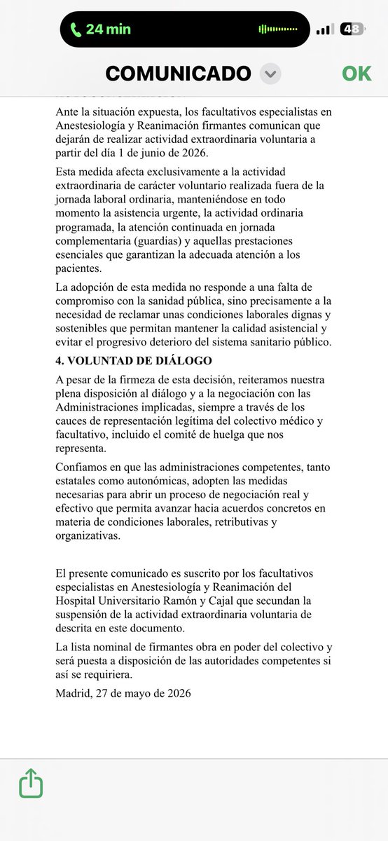 AmytsRyC's tweet photo. El Servicio de Anestesiología del Ramón y Cajal tiene claro que es hora de tomar decisiones claras y no palabras en las negociaciones. https://t.co/iveSkgjNYj