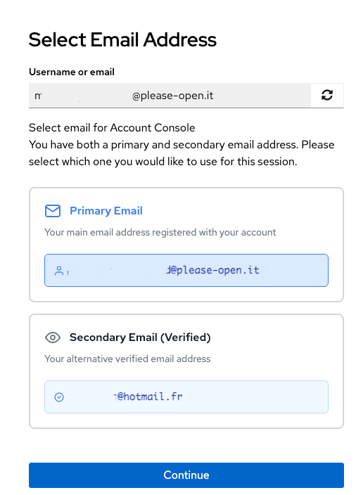 PleaseOpen_It's tweet photo. Secondary Email in Keycloak: 
https://t.co/ocKXXPuM7Q

allow users to add a verified secondary email and choose which one to share during authentication. https://t.co/aO4Ntfestj