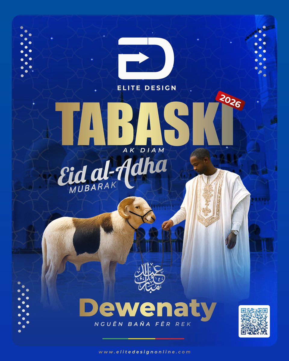 elitedesigngraf's tweet photo. ✨ TABASKI MUBARAK ✨

En cette merveilleuse fête de la Tabaski, nous vous souhaitons paix, bonheur, santé et prospérité.
Que ce moment de partage, de foi et de solidarité illumine vos cœurs et renforce les liens avec vos proches. 🕊️🐏

Qu’Allah accepte vos prières et bénisse vos familles abondamment.

🌙 Bonne fête de Tabaski à tous !
— Elite Design