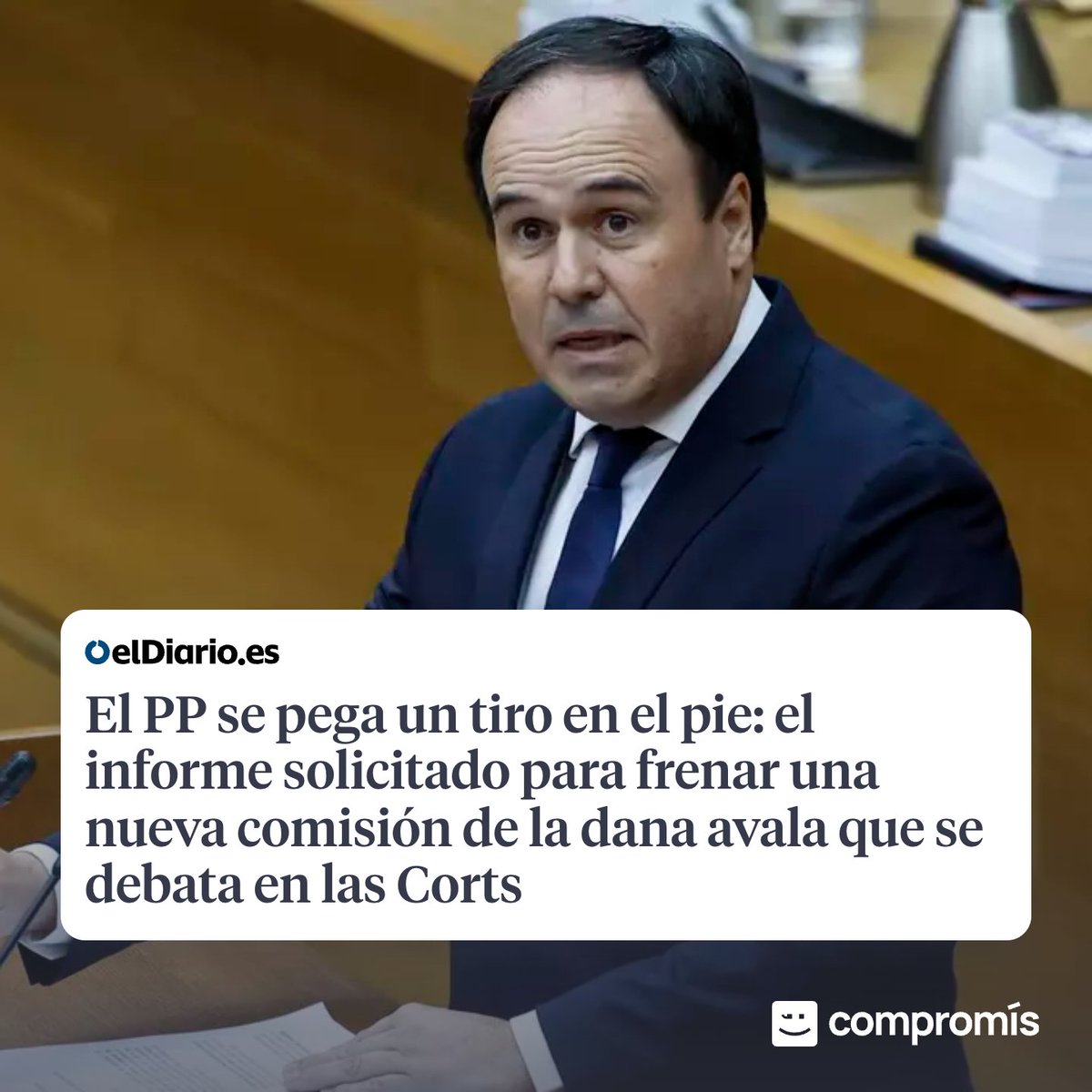 compromis's tweet photo. El PP està aprofitant el soroll de la vaga educativa per a  tancar en fals la farsa de comissió d'investigació sobre la dana. 

No permetrem que utilitzen les @cortsval per a tornar a humiliar les víctimes. 

🗣️ @isauranavarro
