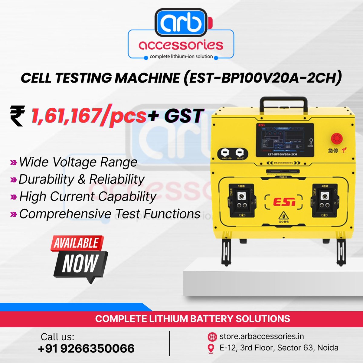 arb_ltd's tweet photo. ⚡ Advanced Cell Testing Machines – Precision You Can Trust 🔋
📍 E-12, 3rd Floor, Sector 63, Noida
📞 +91 9266350066
🌐 https://t.co/4BZbLAJl3D
#CellTestingMachine #BatteryTesting #LithiumBattery #BatteryPack #EVBattery #BatterySolutions #ARBAccessories #BatteryManufacturing https://t.co/FxL2MLnFvZ