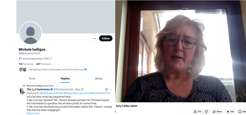 DebRoberts22249's tweet photo. So that we are clear who the person who originally  doxxed @RupertBear_pup, it was the irrelevant nurse, Michelle Halligan with an obvious resentment of the Countess of Chester Hospital, and who has spread lies and misinformation about the murdered and injured babies since before Letby was convicted.

The reason that she was a single redundancy from the hospital in 2007 should now be clear to many.

Halligan/Worden has been found in violation of X rules and they have advised Rupert to go to the police - which I sincerely hope she does. 

Maybe a few others will be found in violation too and reported to the police. The bullying and pile-on was a sickening sight to watch.

#innocencefraud