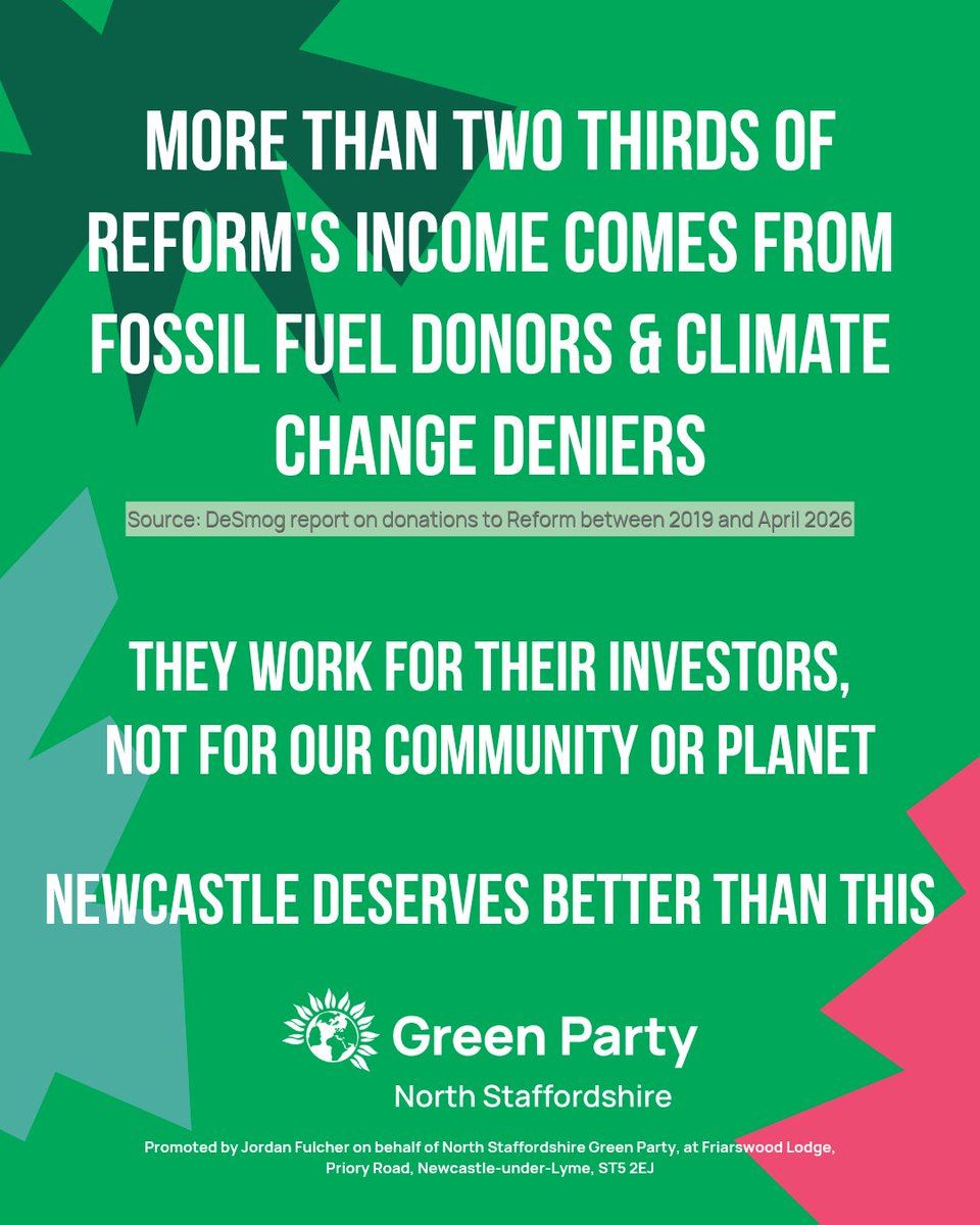 n_staffs_greens's tweet photo. More than two thirds of reform's income comes from fossil fuel donors &amp; climate change deniers. Reform work for their investors, not for our community or planet. Newcastle deserves better than this. 6/ https://t.co/S9w8NBYhQA