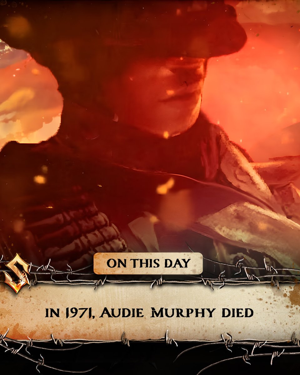 sabaton's tweet photo. On this day in 1971, Audie Murphy died in a plane crash at the young age of 45. One of the most decorated US soldiers of World War II, he earned the Medal of Honor and later became a Hollywood actor. He battled what we now know as PTSD long before it was widely understood, and today, his grave at Arlington National Cemetery is one of the most visited there. Our song, To Hell and Back, is a nod to his story. Listen to it here 👉 https://t.co/l7phout6bH