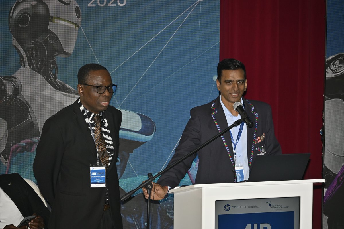 CPUT's tweet photo. Day 1 of the MICT SETA 4IR Research Chair Symposium and Expo at CPUT Bellville Campus sparked meaningful conversations around innovation, collaboration, and future-ready solutions. From keynote addresses to interactive exhibitions, students, researchers, and industry leaders explored how research can be commercialised to drive inclusive growth and real-world impact. As CPUT Vice-Chancellor, Professor Chris Nhlapo, noted, “We need to focus on innovation. Embrace IT through collaboration and connectivity with the thought of advancing tech in South Africa by also creating opportunities for the future leaders of our country.” Stay tuned as more innovation is still to come. #MICTSETA #4IR #WEAreCPUT #Innovation #FutureReady