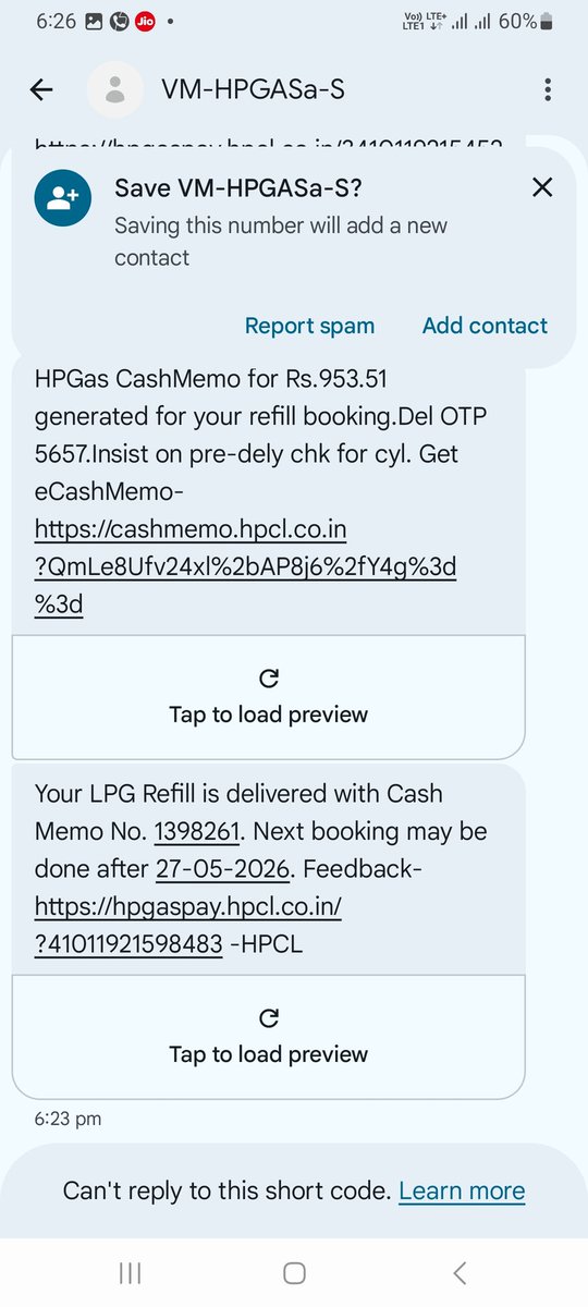 RadhashyamBarik's tweet photo. @HPCL 
Your LPG Refill is delivered with cash memo - 1398261.
This message is sent by VM-HPGASa-S. I am a consumer of Shree Jagannath Gas Agency, Nayabazar, Bhadrk, Odisha - 756100. Where as no LPG delivery is made in my cosumer no - 637847. https://t.co/sfZIPl8mWt