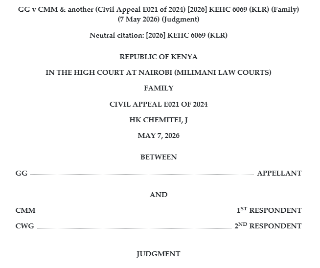 AssociatesRoba's tweet photo. BREAKING: High Court Says “Equal Parenting” Does Not Always Mean Equal Financial Contribution

The High Court in Nairobi has delivered a significant family law ruling in GG v CMM & another, exposing a major tension in Kenyan child maintenance law: equal parental responsibility does not always translate into equal financial contribution. The dispute involved an adopted daughter over 18 years old who sought continued parental support while pursuing university education. Her adoptive father appealed after a magistrate ordered him alone to pay all tuition fees, upkeep, and related expenses, despite evidence that he suffered from diabetes, hypertension, brain surgery complications, and declining earning capacity. He argued that the mother, who had relocated to the United Kingdom and allegedly earned substantial income from employment and Nairobi rental properties, should shoulder at least 50% of the burden. Even the daughter supported the father’s appeal, insisting that both parents had equal constitutional obligations under Article 53 of the Constitution and the Children’s Act.

The High Court agreed with the father on a critical legal point: the magistrate had indeed failed to properly investigate the parties’ respective incomes, obligations, health conditions, and earning capacities before imposing the entire financial burden on one parent. Justice HK Chemitei held that maintenance orders should not be punitive or oppressive and acknowledged that parental responsibility under Kenyan law is generally joint and proportionate. The court also noted procedural discomfort with the magistrate relying on another children’s case whose file had not formally been produced before the court. However, despite identifying those errors, the appeal was still dismissed. The turning point was another related appeal involving the same couple’s biological son living in the UK with the mother, where the mother had already been left to solely maintain that child. The High Court therefore adopted a broader “family balancing” approach, effectively reasoning that if the mother carries one child abroad, the father can carry the adopted daughter in Kenya.

The jurisprudential implication is massive. This case quietly shifts Kenyan family law away from a rigid mathematical interpretation of “equal parental responsibility” toward a contextual and equitable model. The court appears to say that equality under Article 53 is not necessarily a 50:50 financial split in every case, but rather a fair allocation assessed against the wider family matrix, existing obligations, custody realities, and economic circumstances. That introduces uncertainty too. On one hand, the judgment protects flexibility and practicality in family disputes. On the other, it risks weakening predictability because courts may now justify unequal burdens using external family dynamics rather than strict proportional contribution analysis. The decision also reinforces another growing legal threshold: parental responsibility may extend beyond 18 years where a child remains dependent and is actively pursuing education, though courts will scrutinize dependency, finances, and fairness before granting such relief.

Kindly retweet.🙏