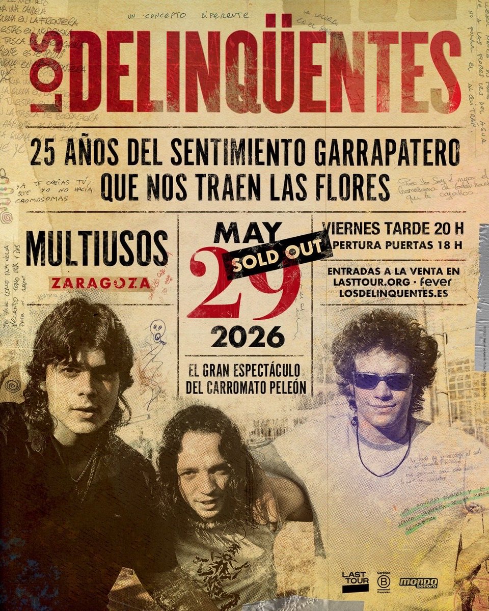 ElCanijodeJerez's tweet photo. 💥 Garrapater@s de ZARAGOZA, mañana viernes 29 de mayo os mordemos en el lomo en la Sala Multiusos (sold out).

#losdelinqüentes
#Gira25AñosDelSentimientoGarrapatero
#DiegoRaton
#ElCanijodeJerez
#MigueBenítez https://t.co/KchwzQqRhi