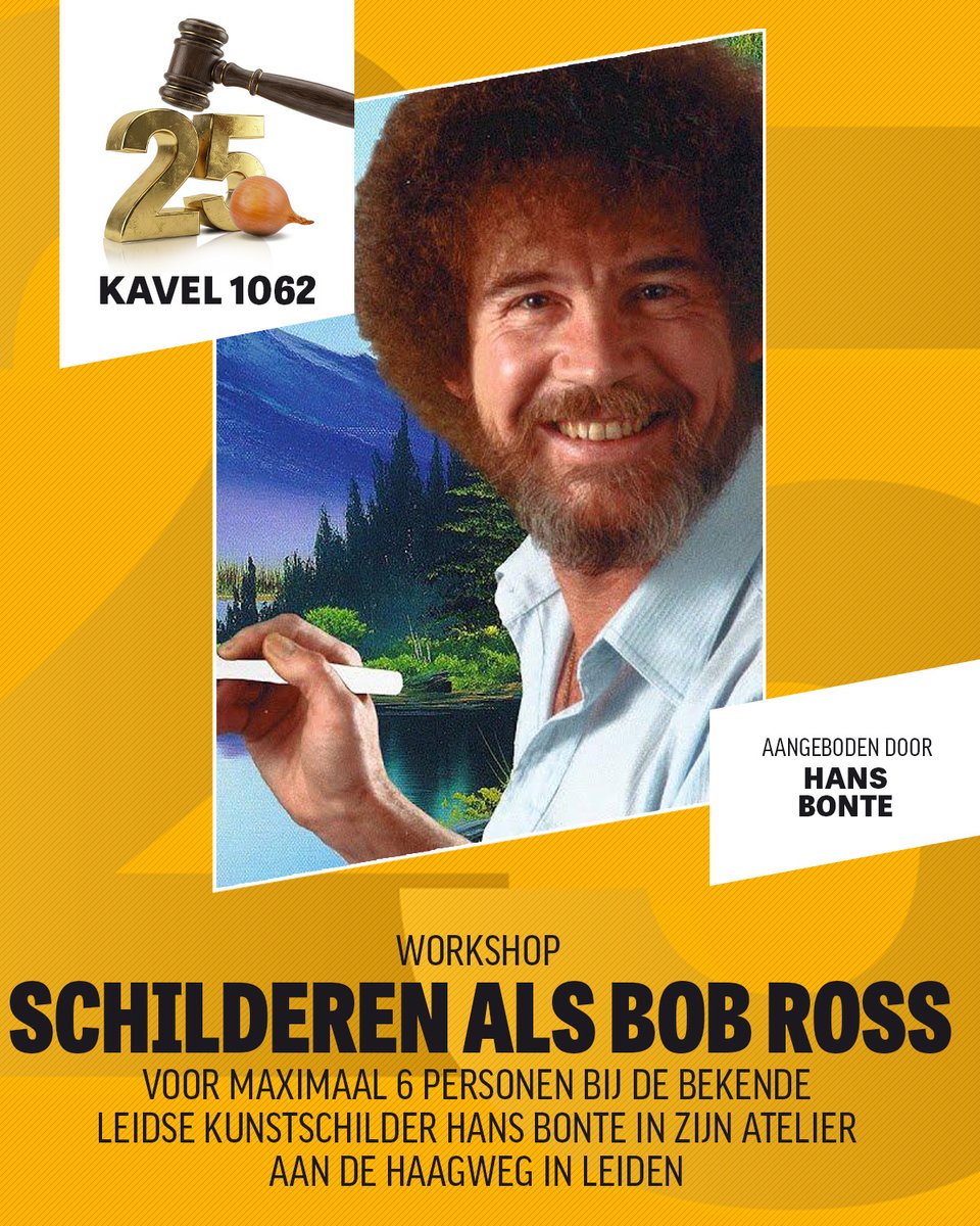 vvrbb's tweet photo. 🎨 Creatief én gezellig!

Bied mee op kavel 1062 en volg met max. 6 personen de workshop ‘Schilderen als Bob Ross’ bij kunstenaar Hans Bonte in Leiden.

Ga naar huis met je eigen kunstwerk. Ervaring niet nodig!

Bekijk kavel 1062 op https://t.co/RAnKhdZSzA en bied mee. https://t.co/xFixrwFRqH