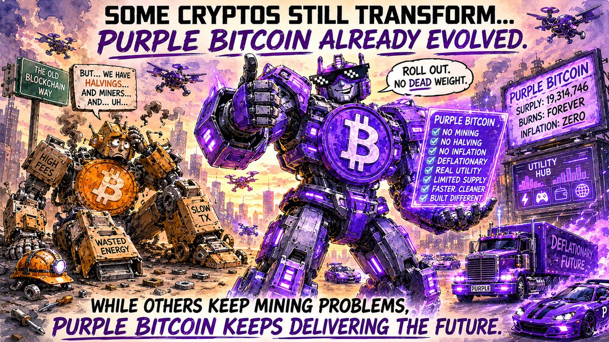 coinwizz303's tweet photo. Purple Bitcoin: transform value, skip the noise. 💜₿
No mining. No halving. Just pure deflationary force.

solana:HfMbPyDdZH6QMaDDUokjYCkHxzjoGBMpgaUvpLWGbF5p #Bitcoin
#Solana #SecondChance https://t.co/2b3s8ZRuXL