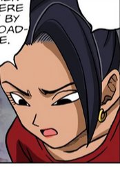 Universe6Legend's tweet photo. Kale has no idea why she's being restrained in such a way. She could easily break out, but she decided to play along, facing the rat Thiren curiously.

"W-what do you want to know?" https://t.co/EJVA18h8za