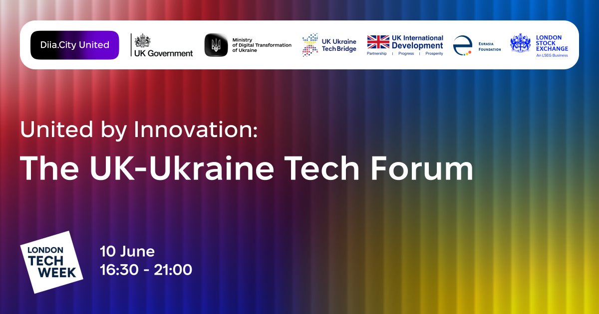 DIGITUkraine's tweet photo. 🇬🇧🇺🇦United by Innovation: The UK–Ukraine Tech Forum returns to London on 10 June during #LondonTechWeek
Founders, investors &amp; tech leaders will discuss resilient digital infrastructure, scaling under pressure &amp; new models of international tech cooperation.
https://t.co/KFxnh8hYKl https://t.co/5WXxPb2BdQ