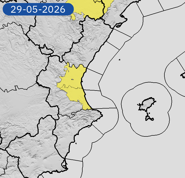 AEMET_CValencia's tweet photo. 28/05 10:48 AVISOS MAÑANA | Comunitat Valenciana: temperaturas máximas. Nivel máximo de aviso: amarillo.
Actualizaciones en https://t.co/R3Fs2JzKgr https://t.co/t5NLZbRarH