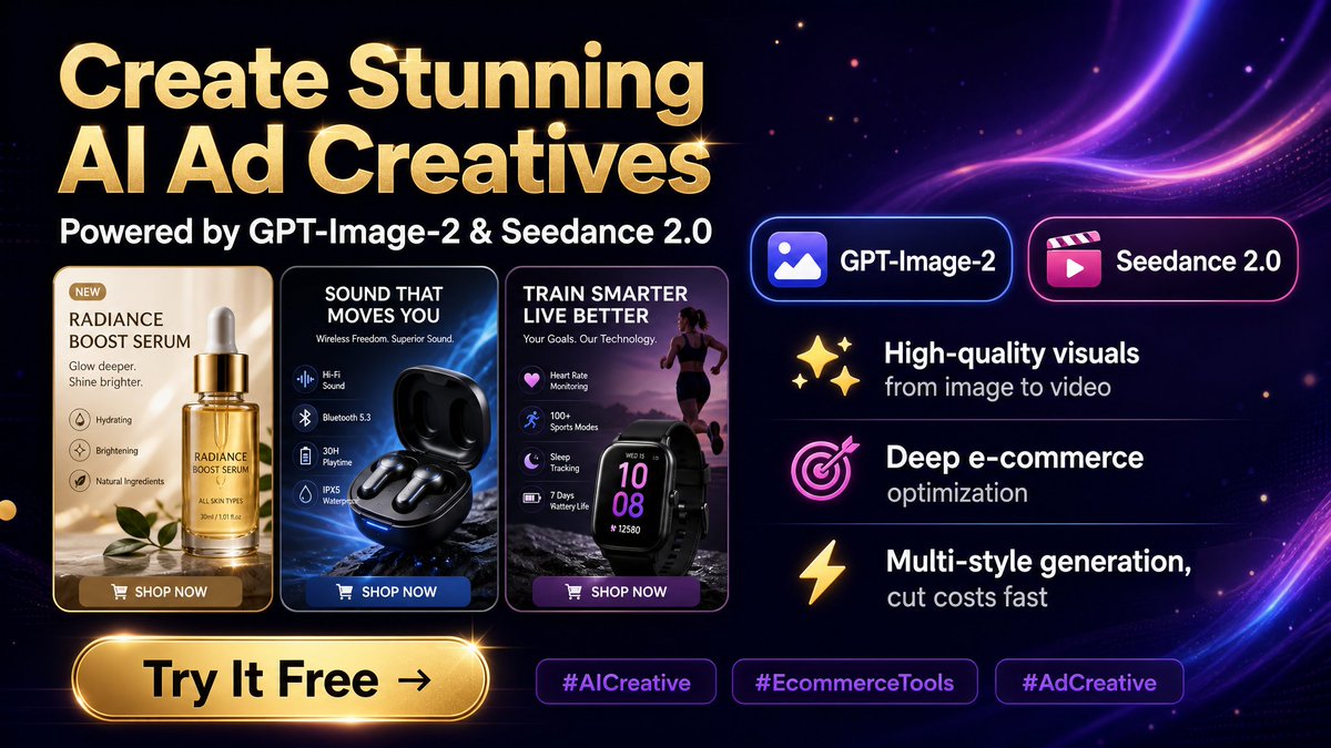 PixelRippleAI's tweet photo. Premium product visuals without the wait or high cost. 💫

Basic AI tools fall short.
We run on GPT-Image-2 + Seedance2.0 – max detail, motion smooth.

One‑click multi‑style generation. Fast testing, lower costs.
Beginner‑friendly 🌿
#Ecommerce #AICreation https://t.co/krcLecIauc