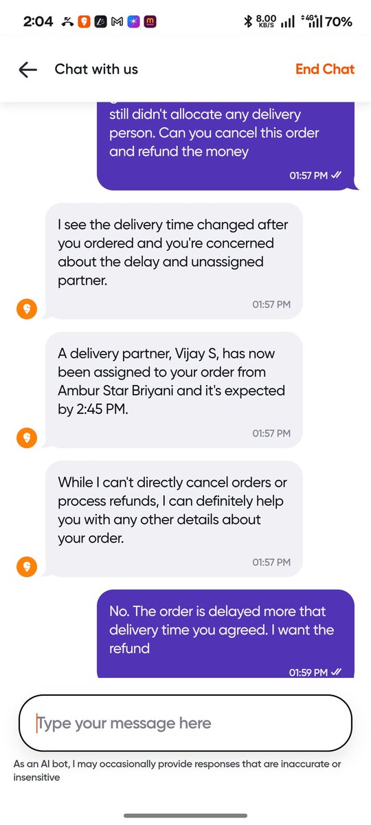 sakthibvel's tweet photo. @swiggy i want my refund for your failure on the delivery comittment https://t.co/cIRS5hpNki