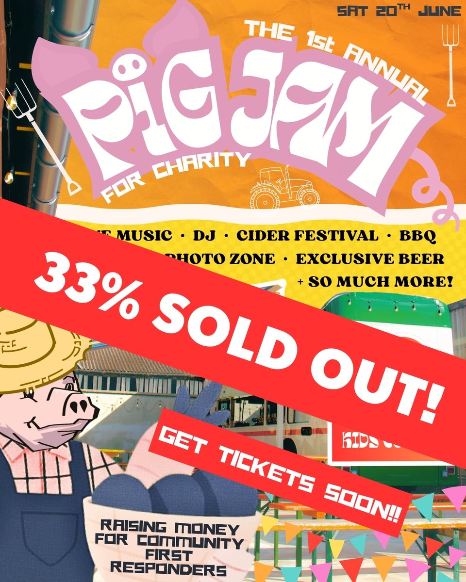 TringBrewery's tweet photo. PIGJAM - 33% SOLD OUT❗️❗️

Secure your tickets soon to avoid disappointment!

📅 20/6/26 - midday-9pm
🎶 LIVE MUSIC + DJ
🍻 EXCLUSIVE BEER + CIDER FESTIVAL
💛 PROFITS TO CHARITY
🔥 BBQ BURGERS

👀 FUN FOLK VIBES, PHOTO AREA, KIDS GO FREE + MORE

BOOK 🔗👇

https://t.co/b2Sc5jHfi6 https://t.co/JWGdjkavQo