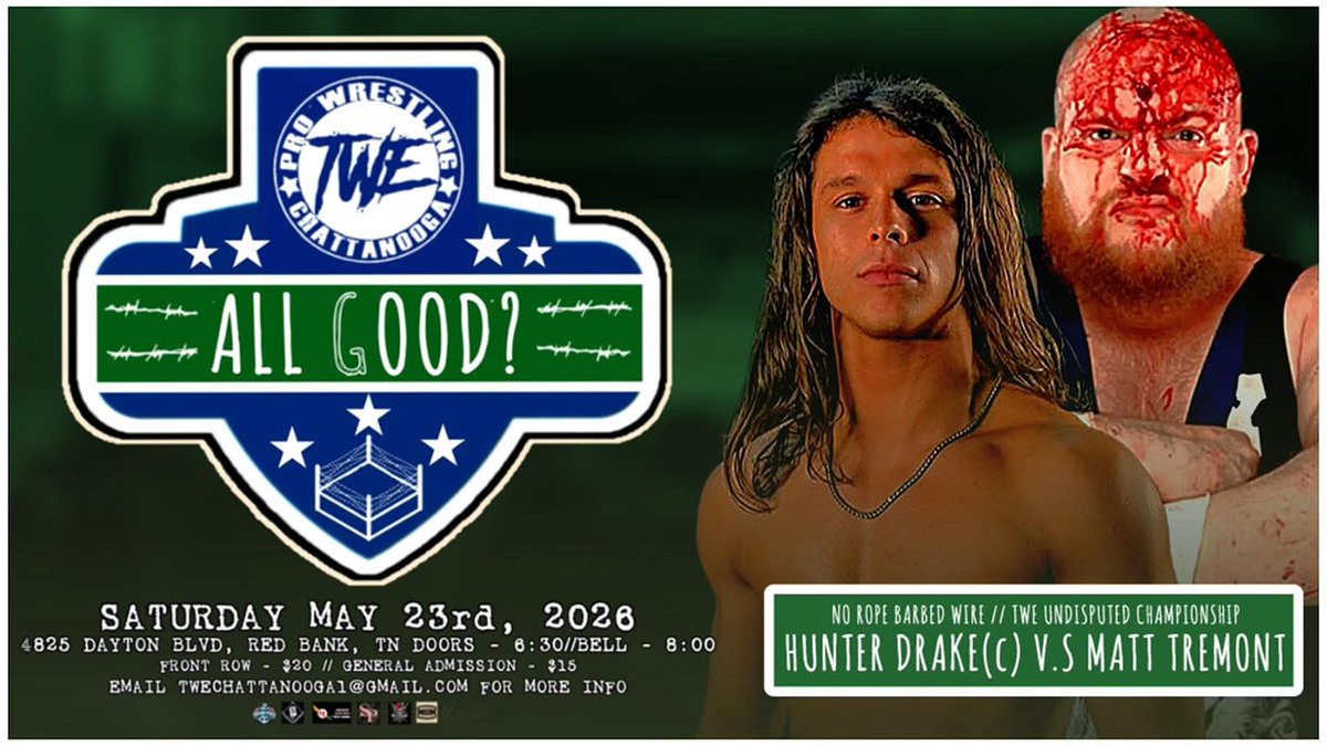 indiewrestling's tweet photo. JUST ADDED

@TWE_Chattanooga presents
All Good

Feat.

@the_hunterdrake v @Tremont07GCW
@jshook_75 v @SheanChrist
@ravennavein_ v @ColeRadrick
@thekaseyowens v @erronwade
@SeanCxmpbell v @bigballsaul888
+ @Tank_Est1996 @NathanMowery
&amp; more!

Watch it now
https://t.co/eAzzmbh14w https://t.co/7S5UbB2nSp