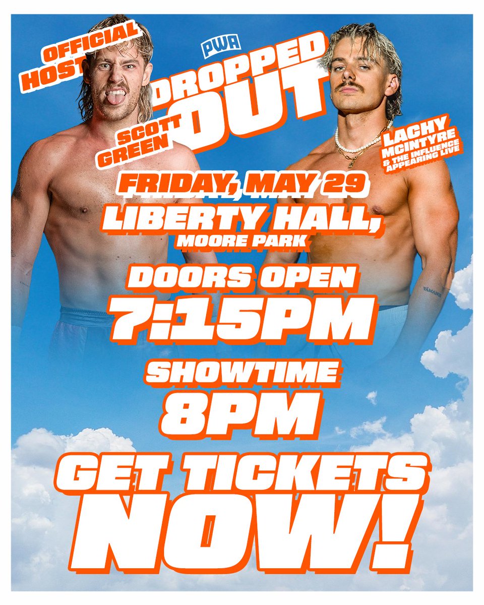 PWAaustralia's tweet photo. PWA DROPPED OUT is TOMORROW NIGHT at LIBERTY HALL

STREET FIGHT 👊 PWA TAG TEAM CHAMPIONSHIPS ON THE LINE 🏆 FUEL CARD ON A POLE MATCH 💰

GET YOUR TICKETS NOW 🎟

LIVE ON YOUTUBE WORLDWIDE 🎥 https://t.co/jXjHv97jF3