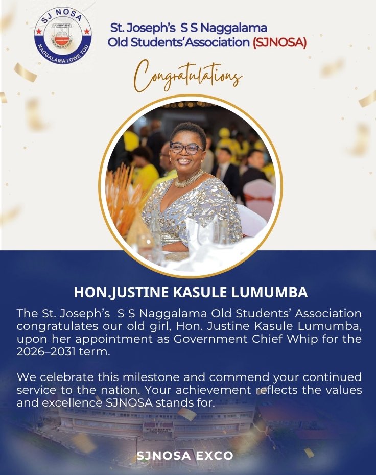 DenisBwanika's tweet photo. Congratulations to fellow SJNOSA old  student, Hon. Justine Kasule Lumumba upon your appointment. As SJNOSA Publicity Secretary, I celebrate this milestone as a reflection of the leadership, influence, &amp; national impact our old girls continue to inspire. Wishing you success ahead https://t.co/x6rB73fFYj