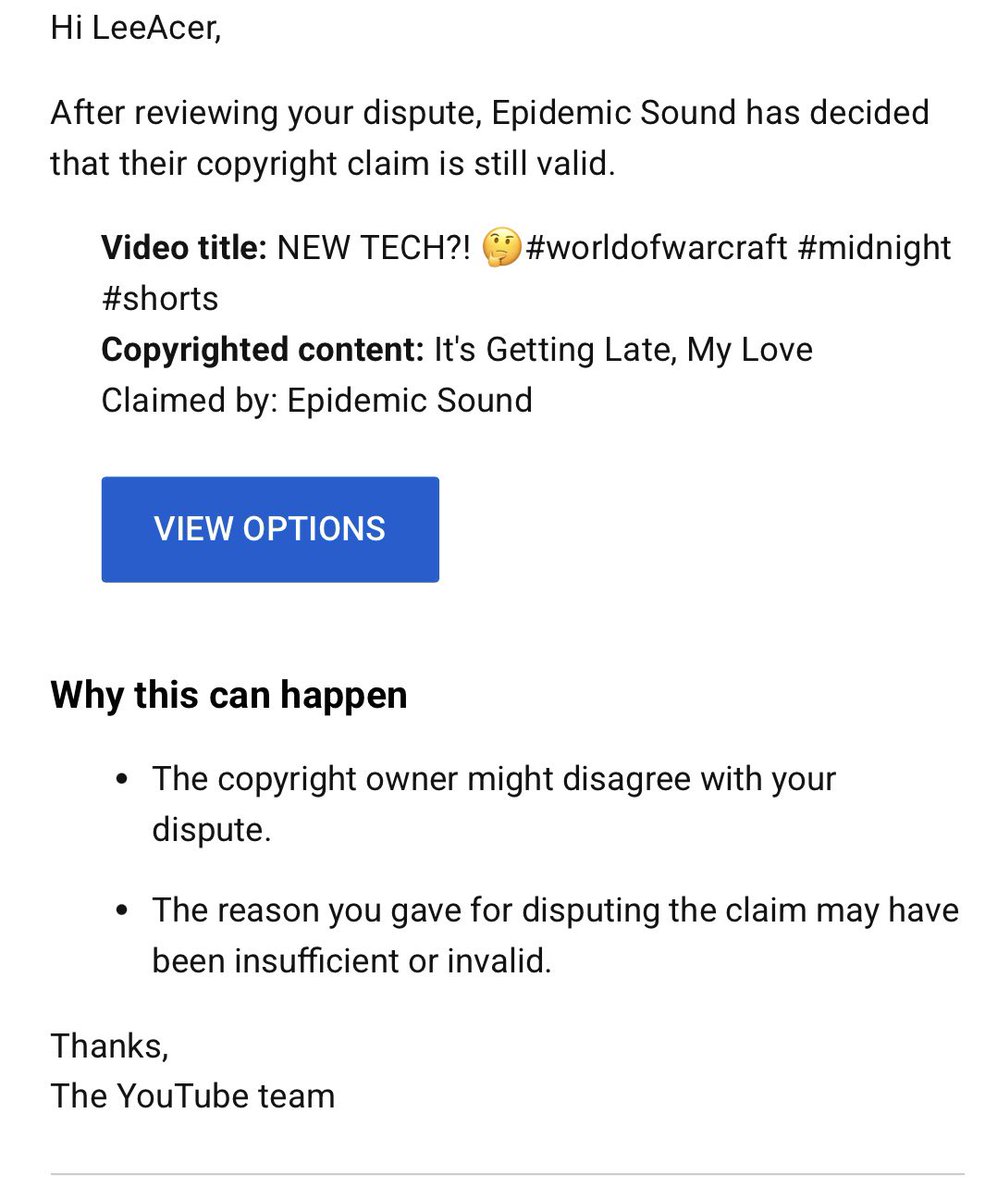 _LeeAcer_'s tweet photo. If this is how you want to treat a long time customer @epidemicsound  then I’ll be un-subbing immediately. 

I pay for your service and you copyright claim my videos which has permission FROM YOU? I dispute it and my claim gets denied. What am I paying for?  BS! https://t.co/r9zsvpI8aK