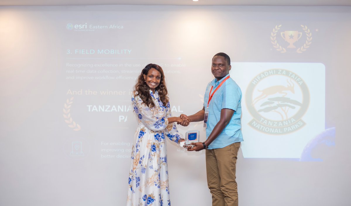 EsriEA's tweet photo. 🏆 Celebrating @tzparks as Field Mobility Award Winner at the 15th @EsriEA User Conference. This award recognises the use of ArcGIS field applications to enable real-time data capture, inspections and seamless connectivity between field teams and office systems. https://t.co/EQdrHIZ2sz