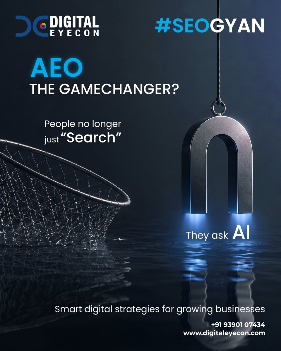 DigitalEyecon's tweet photo. SEO gets you found.
AEO gets you chosen. 👑

In the AI search era, visibility alone isn’t enough.
Brands need both discoverability + authority.

Explore #SEOGyan by @DigitalEyecon for weekly  insights.🚀

📞 +91 93901 07434
🌐 https://t.co/v2V1Ydflo3

#SEO #AEO #AISearch #SEOGyan https://t.co/eDBrAygLEk