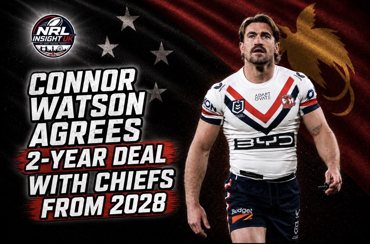 NRLinsightUK's tweet photo. Connor Watson Confirmed As A Chief 2028 ⚔️🏉
The Chiefs dream team build continues, this is a fantastic move for Connor and his partner and also another impressive coup for the Chiefs.
#nrl #rugbyleague #connorwatson #pngchiefs https://t.co/hZUMrHUyBE