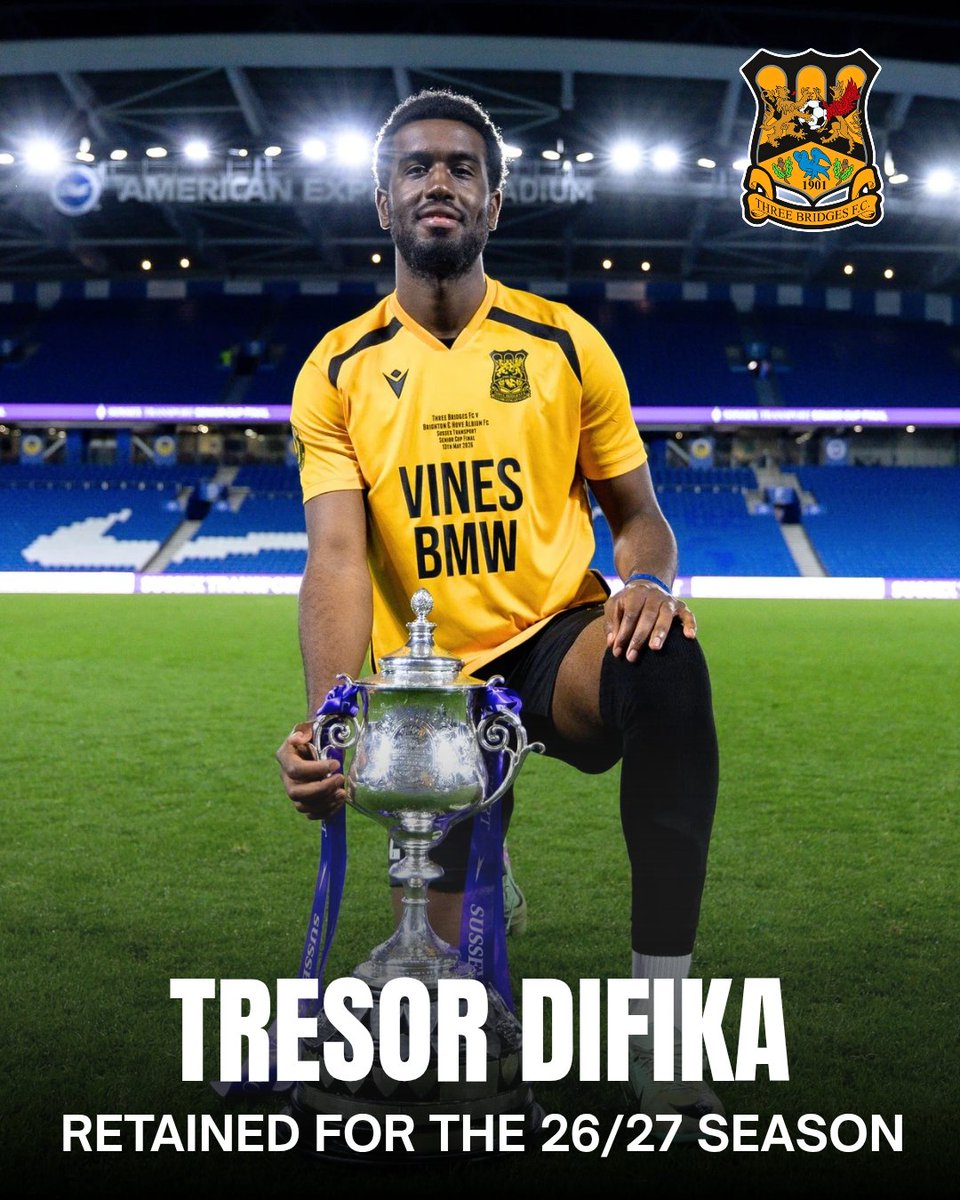 ThreeBridgesFC's tweet photo. RETAINED: Tresor Difika

Loyal to the football club, Tresor returned from a long-term injury last season and will be aiming to kick on during the 26/27 campaign.

#UpTheBridges🧡🖤 https://t.co/TXZQ8m8VLp