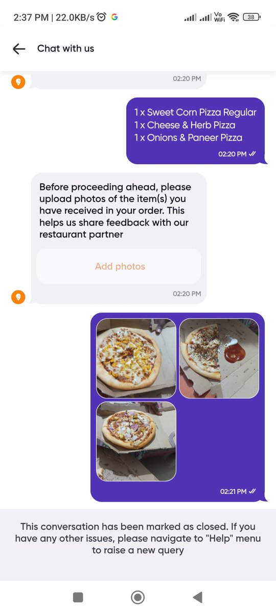klv_satya's tweet photo. @SwiggyCares How can prove pizza not hot? https://t.co/V3BLwBP9Co