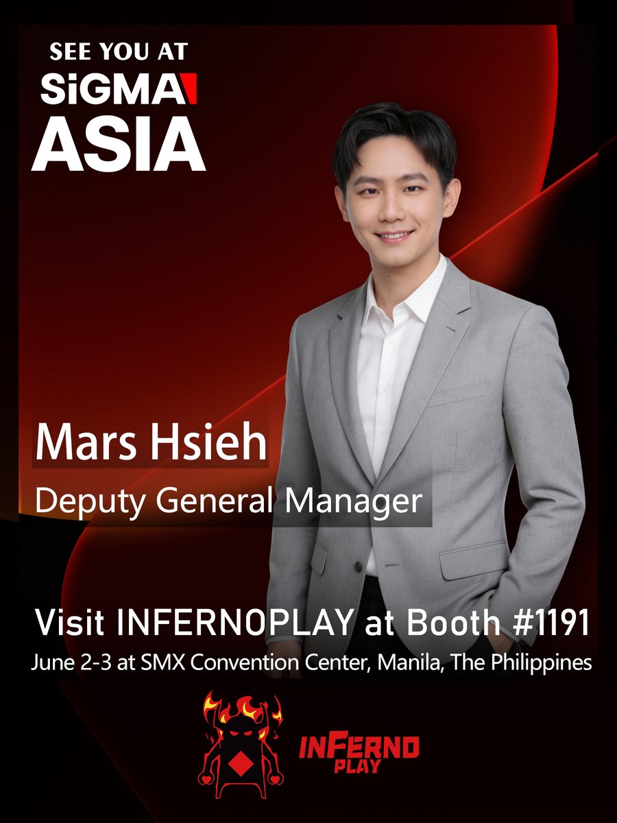 infernopla74573's tweet photo. Excited to see Infernoplay at @SiGMAworld_  World Asia Manila 2026! 
I'll be at the Infernoplay booth, looking forward to connecting with industry partners in person and sharing the latest updates from Infernoplay
Welcome to contact Mars Hsieh（marshsieh@banditsafterdream.com） https://t.co/97WG85s50f