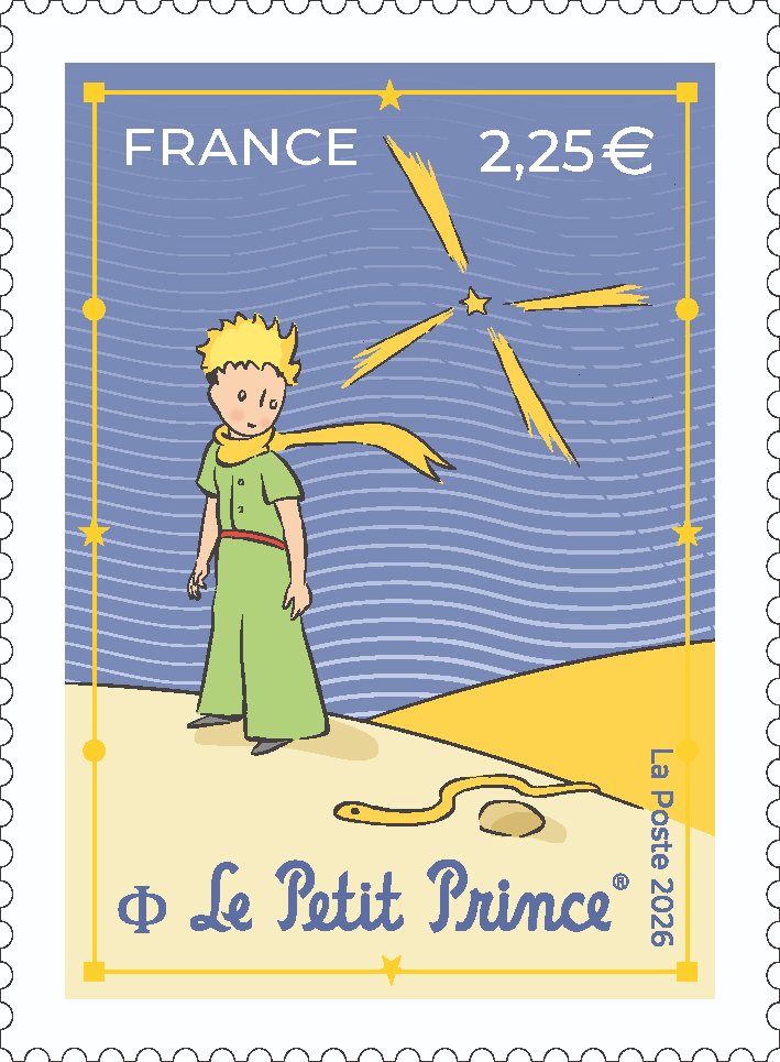toutsurletimbre's tweet photo. 🧐LE PETIT PRINCE 80 ANS - TIMBRE ET SOUVENIR
Création : Studio PEKELO
Impression : héliogravure
Tirage : 705 000 ex.
Valeur faciale : 2,25 € Lettre internationale   
___ 
Tirage souvenir : 20 000 ex.
Prix de vente souvenir : 5,00 €  (1 feuillet de 1 timbre)
@LePetitPrinceFr https://t.co/CJdkMcYjg9