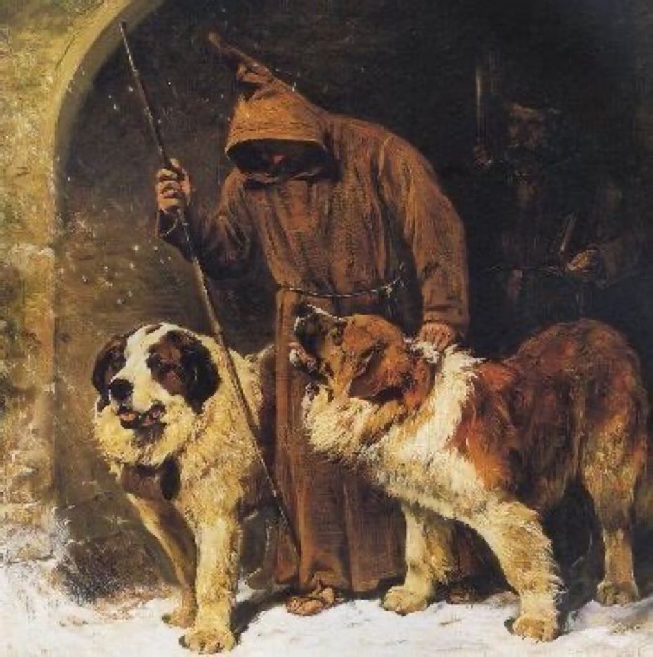 HistoricalRook's tweet photo. #OTD May 28, 1008:
(probable date)
Death of Saint Bernard of Menthon, also known as Bernard of Savoy. He faithfully evangelized the people of the Alps and founded monasteries high in the mountains to provide shelter and aid for travelers. These communities became famous for sending out monks accompanied by large dogs to search for and rescue those lost or trapped in winter snowstorms.